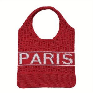 Red "PARIS" Crochet/Knitted Shoulder Bag • Casual Tote •